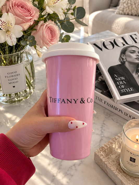Luxury Pink Reusable Travel Cup with Lid – Elegant Coffee Mug 201–300ml