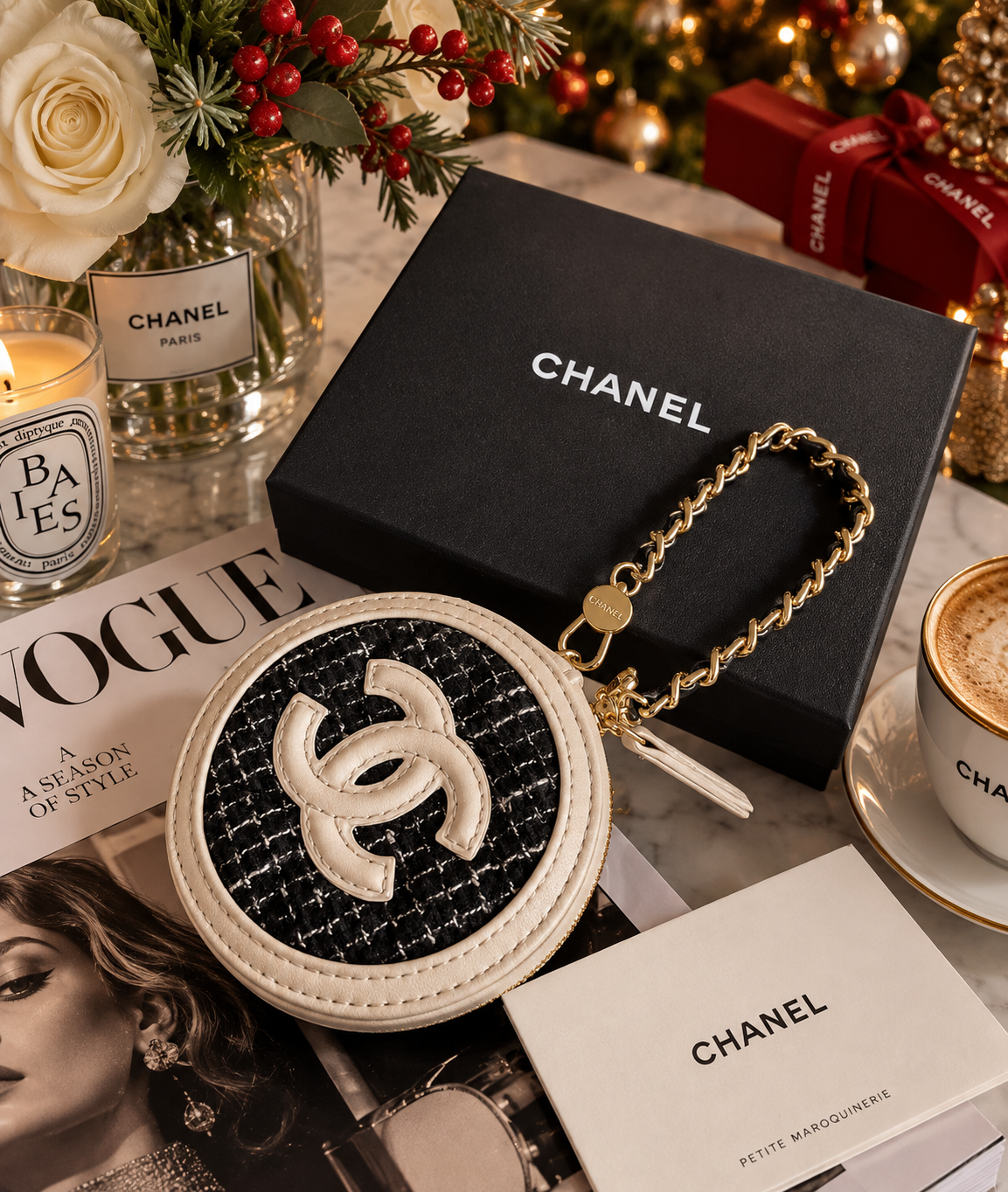 Chanel Mini round Make Up Cosmetic Pounch