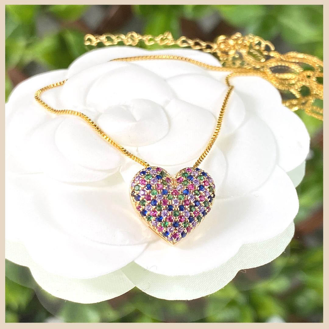 18k gold plated heart pendant necklace with Zirconia