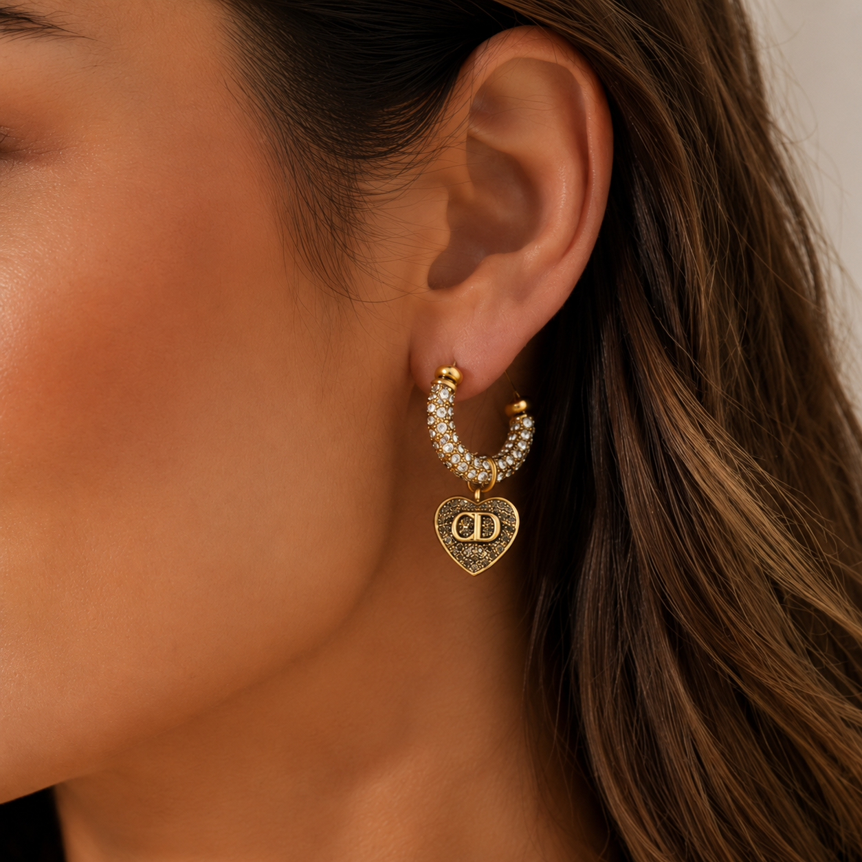 Luxury Antique Gold Crystal Hoop Earrings for Women – Vintage Heart Charm Earrings | Elegant Statement Jewelry