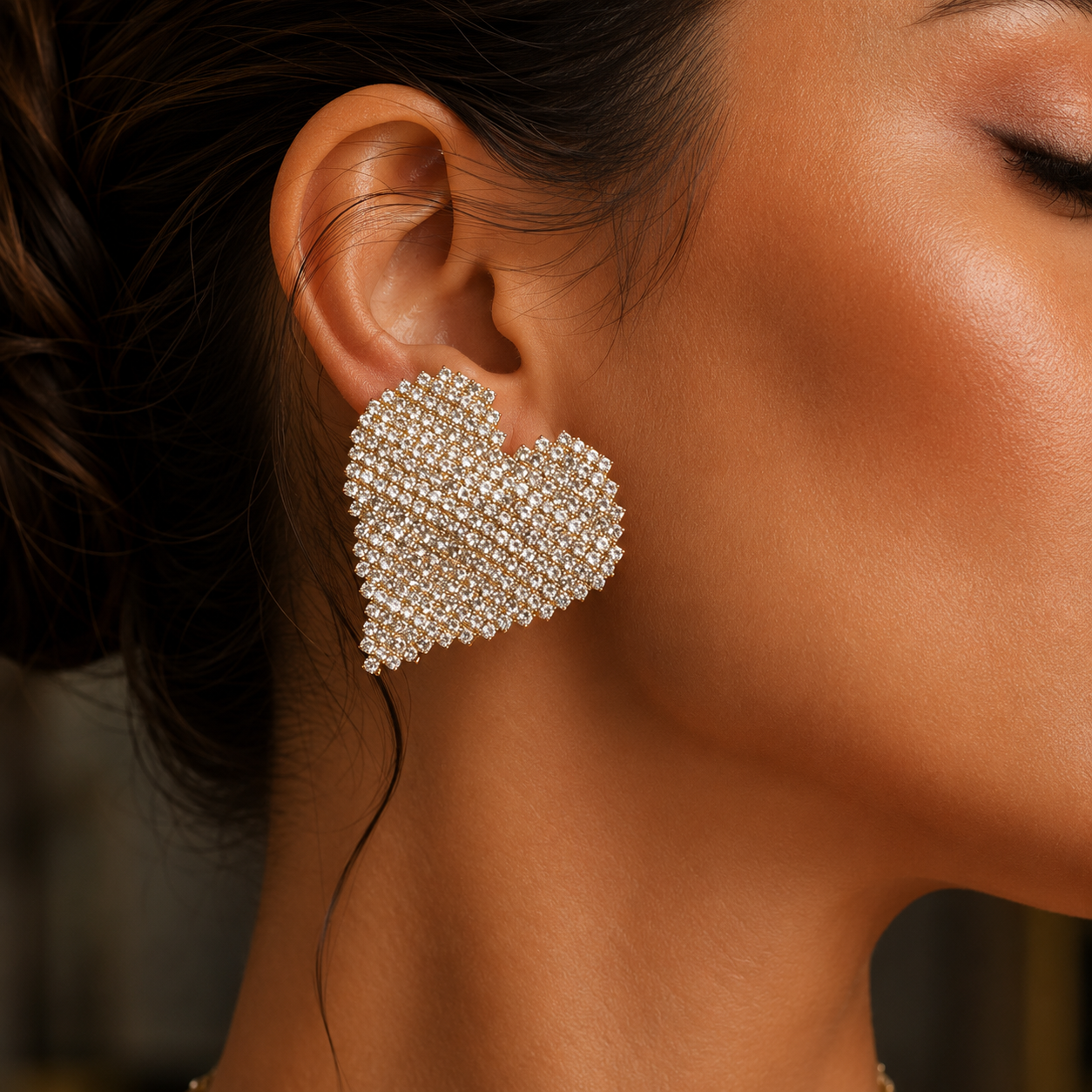 Luxury 18K Gold-Plated Zirconia Heart Earrings for Women – Elegant Statement Crystal Jewelry