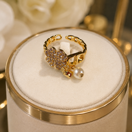 18K Gold-Plated Zirconia Ring for Women – Elegant Adjustable Statement Ring