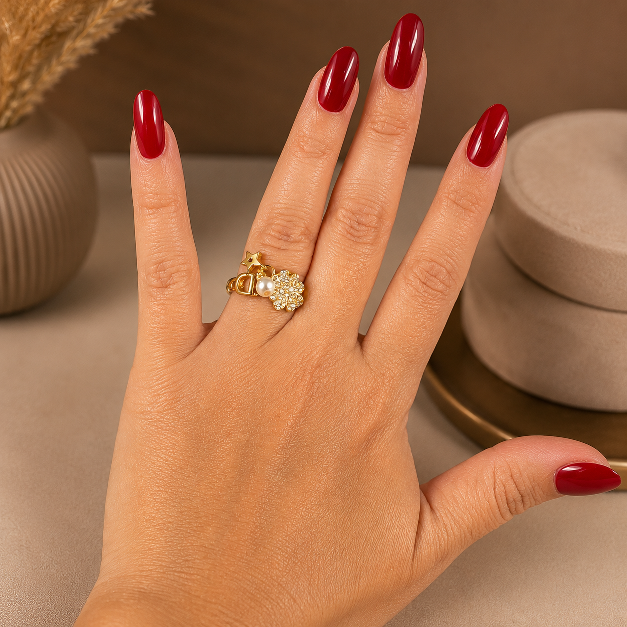 18K Gold-Plated Zirconia Ring for Women – Elegant Adjustable Statement Ring