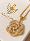 Women’s Camellia Flower Pendant Necklace – 18K Gold-Plated with Sparkling Zirconia Stones | Elegant Floral Jewelry