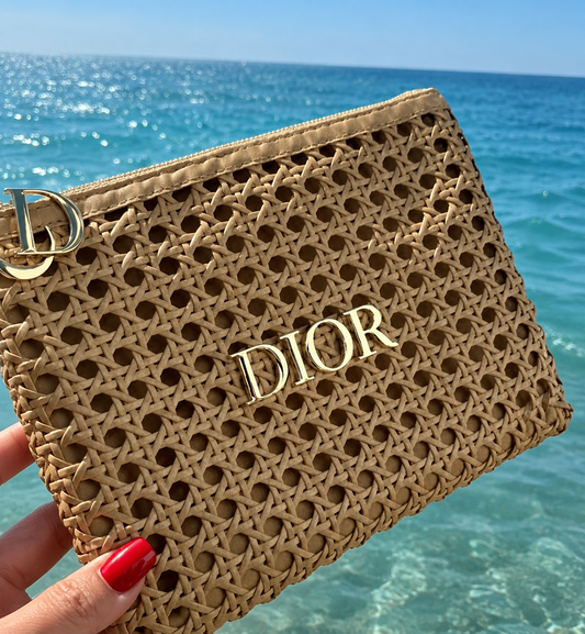 **Dior Woven Cosmetic Bag – Luxury Beige Beauty Pouch | Travel Makeup Case | Designer VIP gift