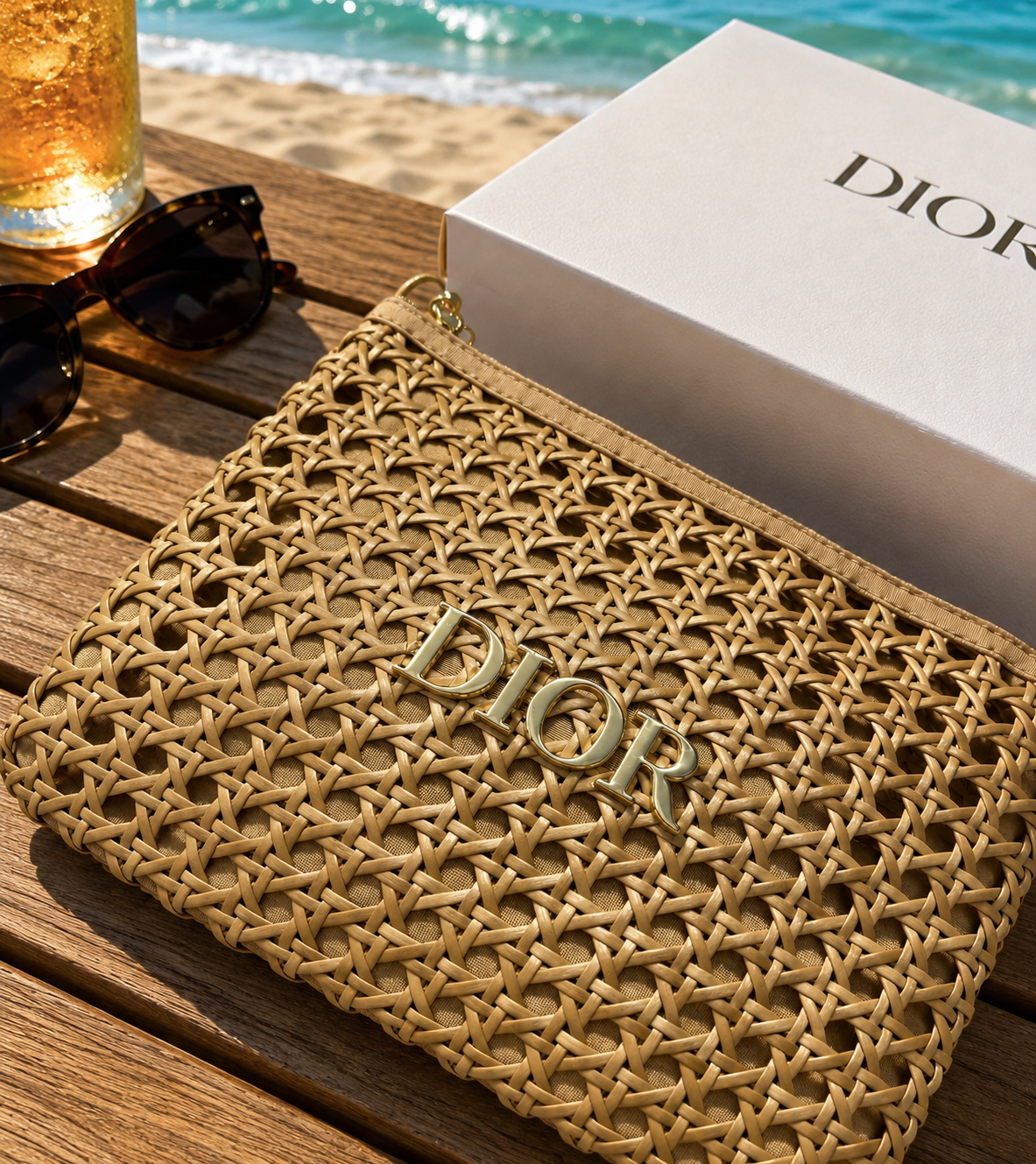 **Dior Woven Cosmetic Bag – Luxury Beige Beauty Pouch | Travel Makeup Case | Designer VIP gift