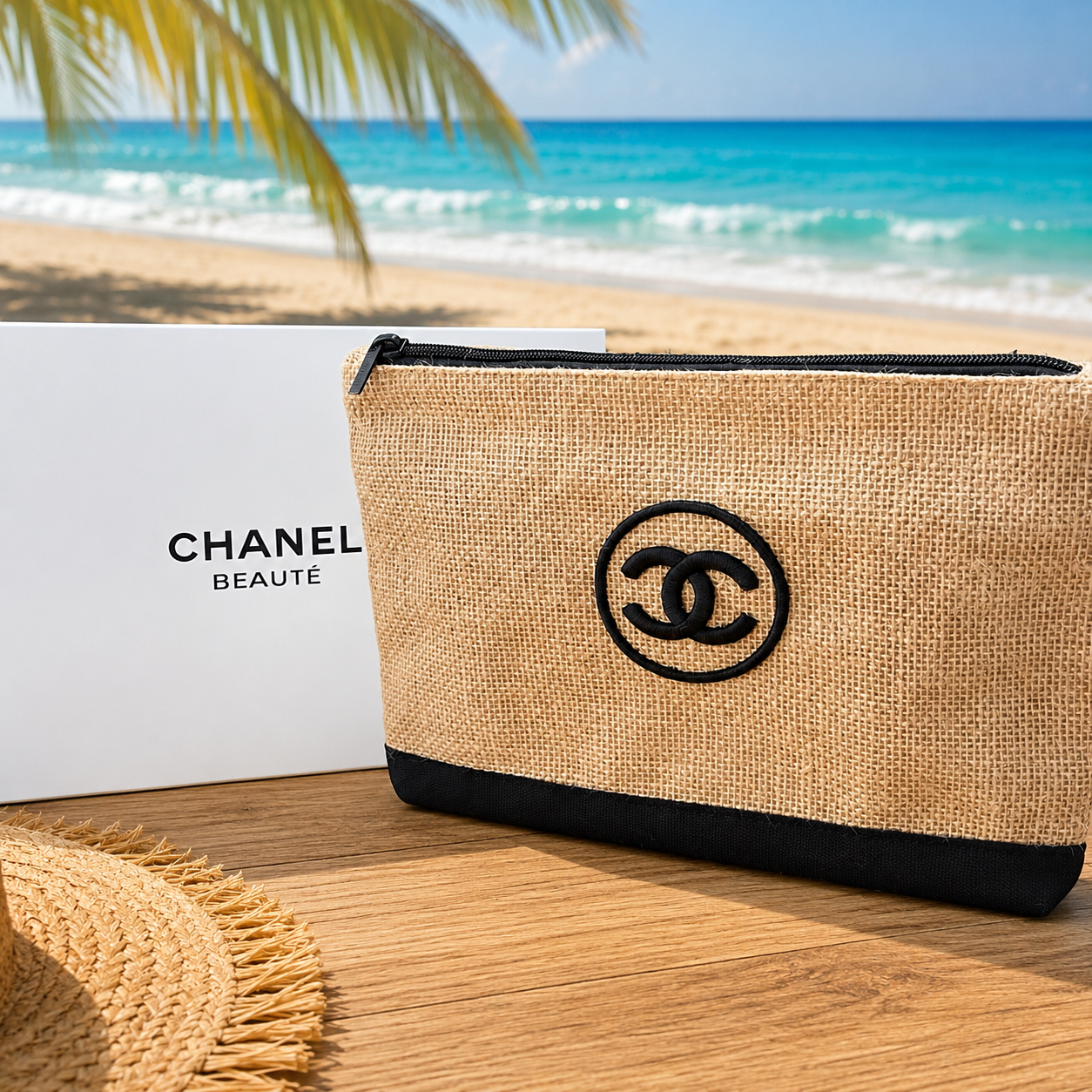 CHANEL Beauté Eco Jute VIP Cosmetic Bag – A4 Size | New in Box | Luxury Gift Pouch | Limited Edition