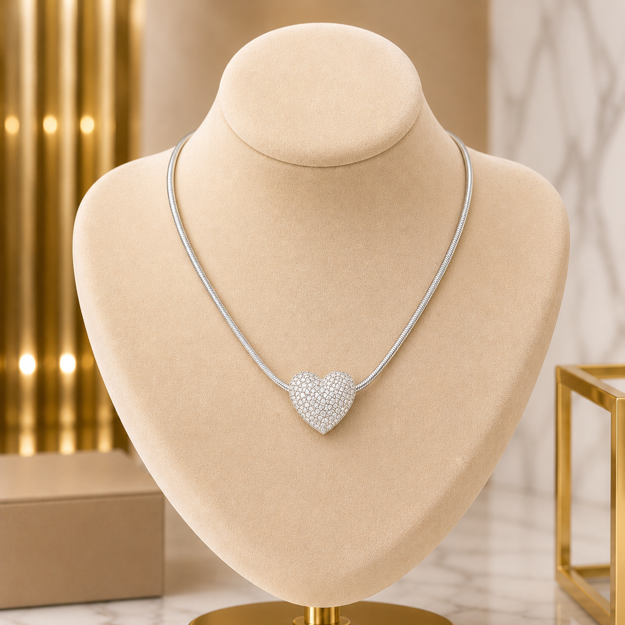 925 Sterling Silver Heart Choker Necklace for Women – Elegant Sparkling Heart