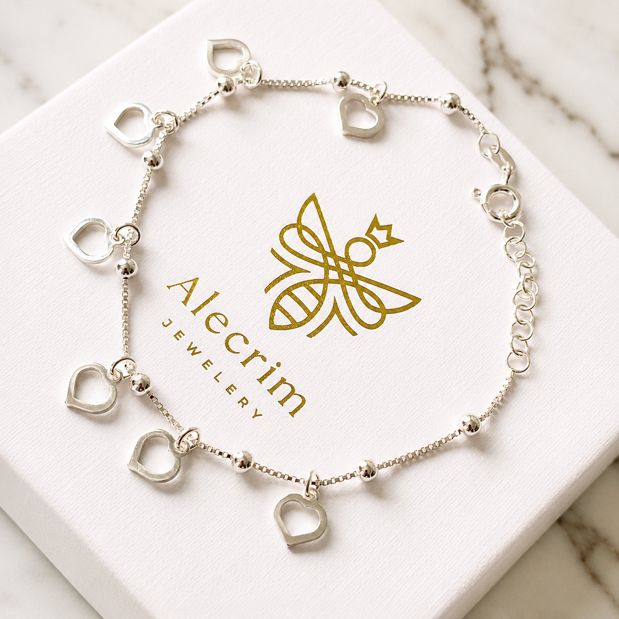 New 925 Sterling Silver Women's Bracelet – Luxury Genuine Silver Heart Charm Bracelet | Elegant Fine Jewelry