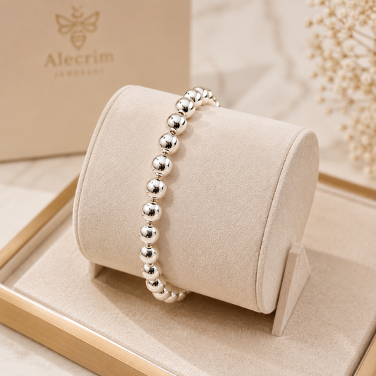 925 Sterling Silver Beaded Bracelet for Women – Genuine Silver Luxury Jewelry | Elegant Ball Bead Bracelet