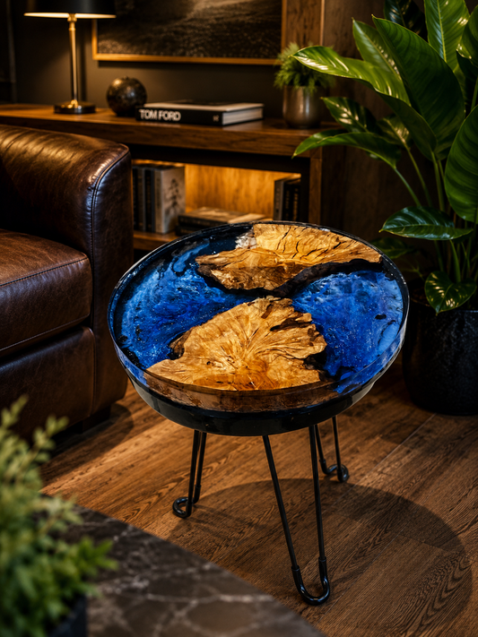 Handcrafted Epoxy Resin Side Table with Natural Olive Wood