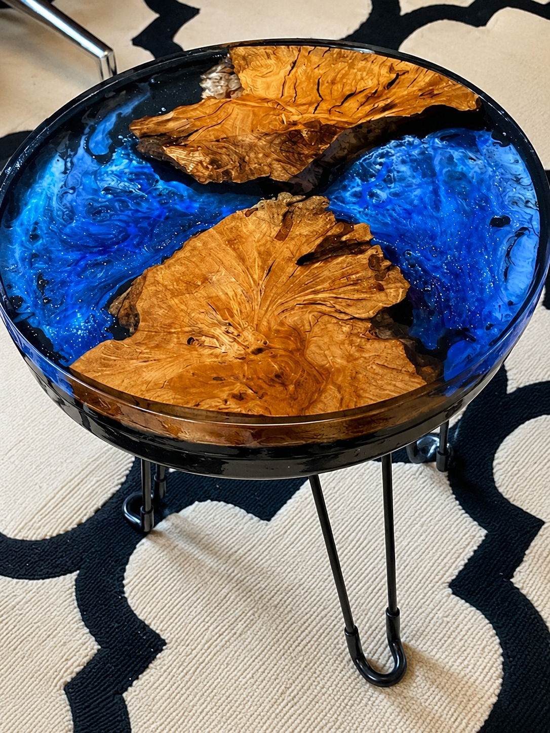 Handcrafted Epoxy Resin Side Table with Natural Olive Wood