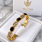 Luxury Antique Gold Floral Bracelet for Women – Vintage Black Stone & Crystal Statement Bracelet | Elegant Fashion Jewelry