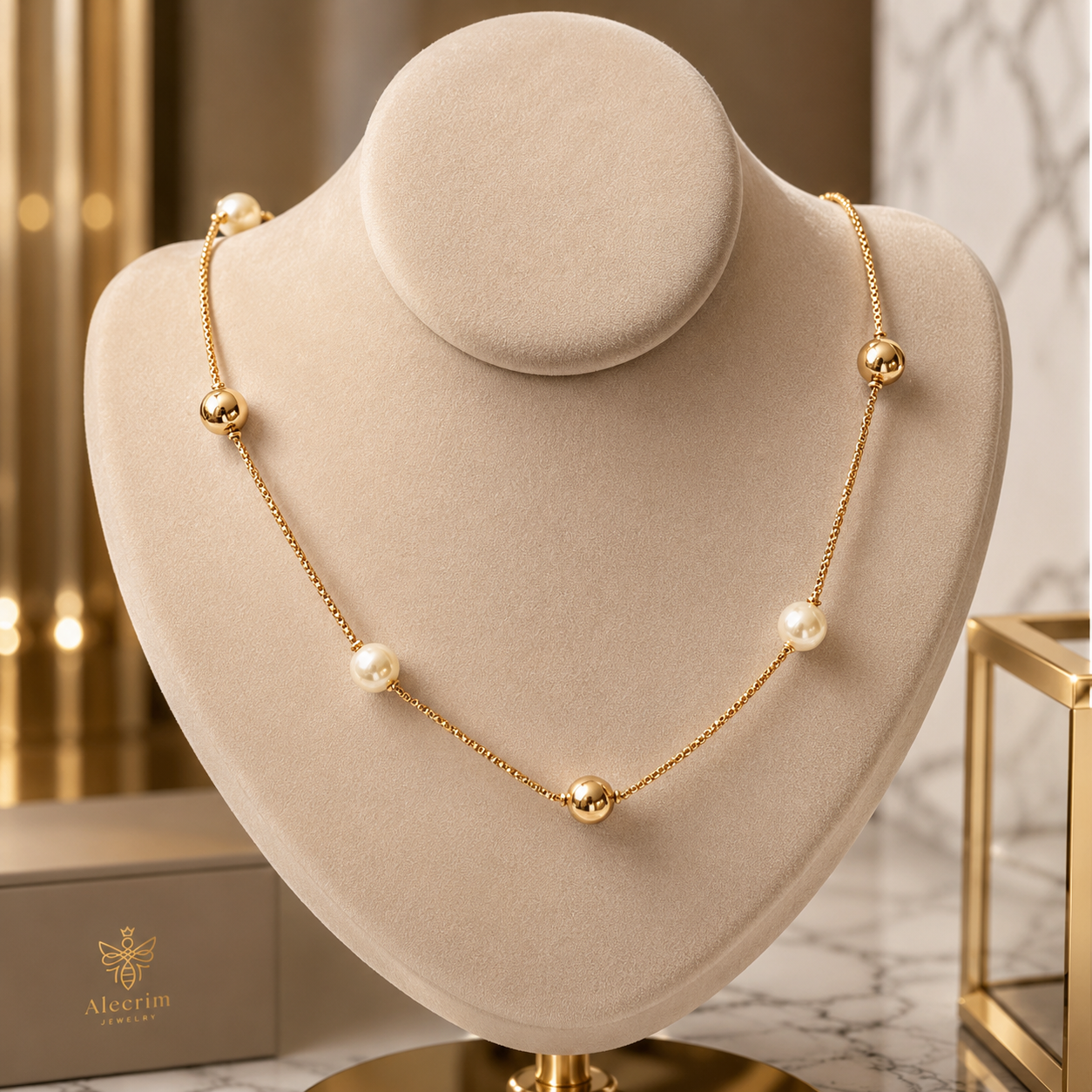 New 18K Gold Plated Pearl Necklace for Women – Elegant Beaded Chain | Luxury