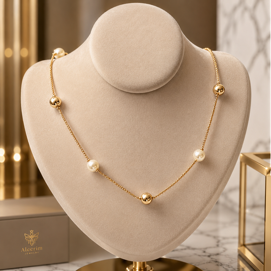 New 18K Gold Plated Pearl Necklace for Women – Elegant Beaded Chain | Luxury