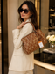 ✨ Trussardi Jeans Iris Medium Tote Bag – Brown Signature Ovali Print Faux Leather Handbag