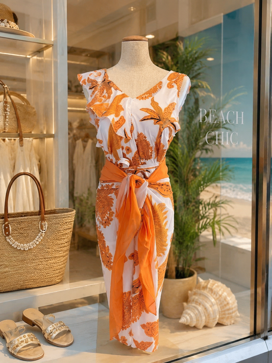 Summer Vibes Luxury Resort Swimsuit & Matching Beach Sarong Set – Women's Size M
