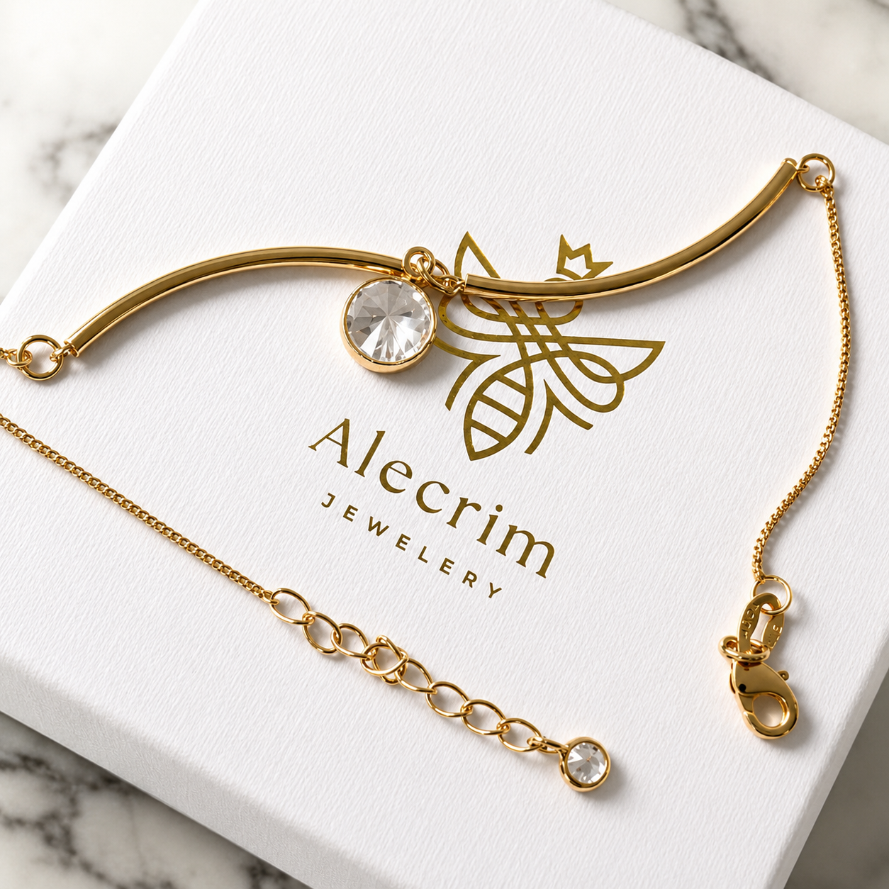 Alecrim Luxury 18K Gold Plated Crystal Charm Bracelet – Elegant Women's Jewelry