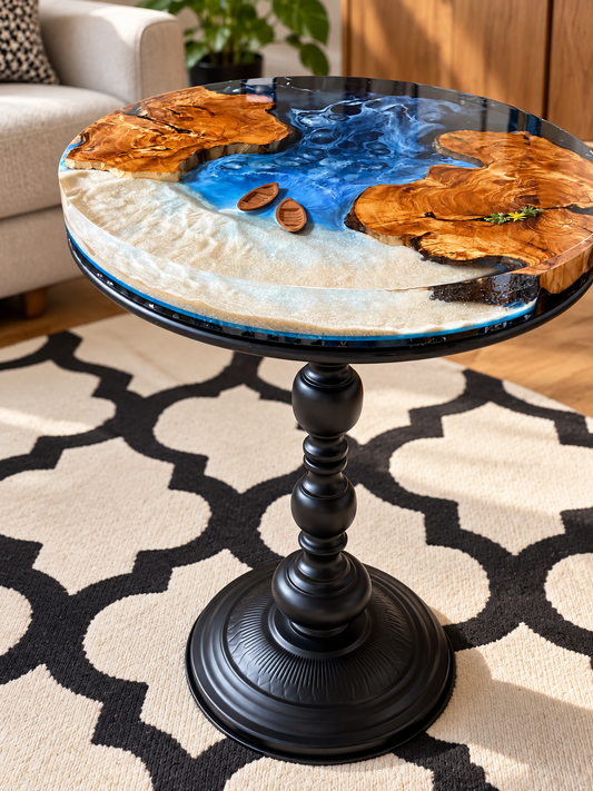 Luxury Handmade Ocean Epoxy Resin Table – Natural Wood & Coastal Art Design