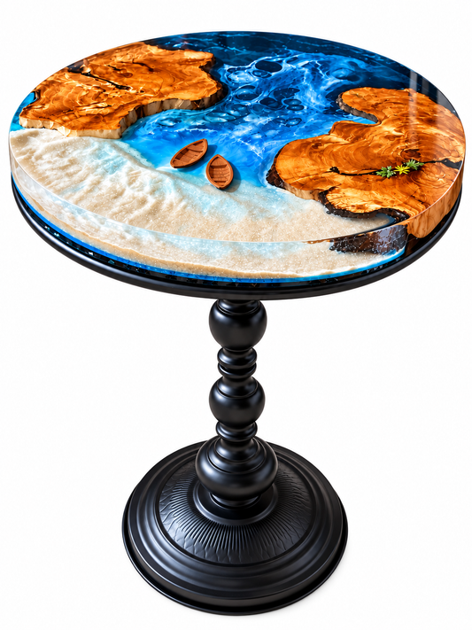 Luxury Handmade Ocean Epoxy Resin Table – Natural Wood & Coastal Art Design