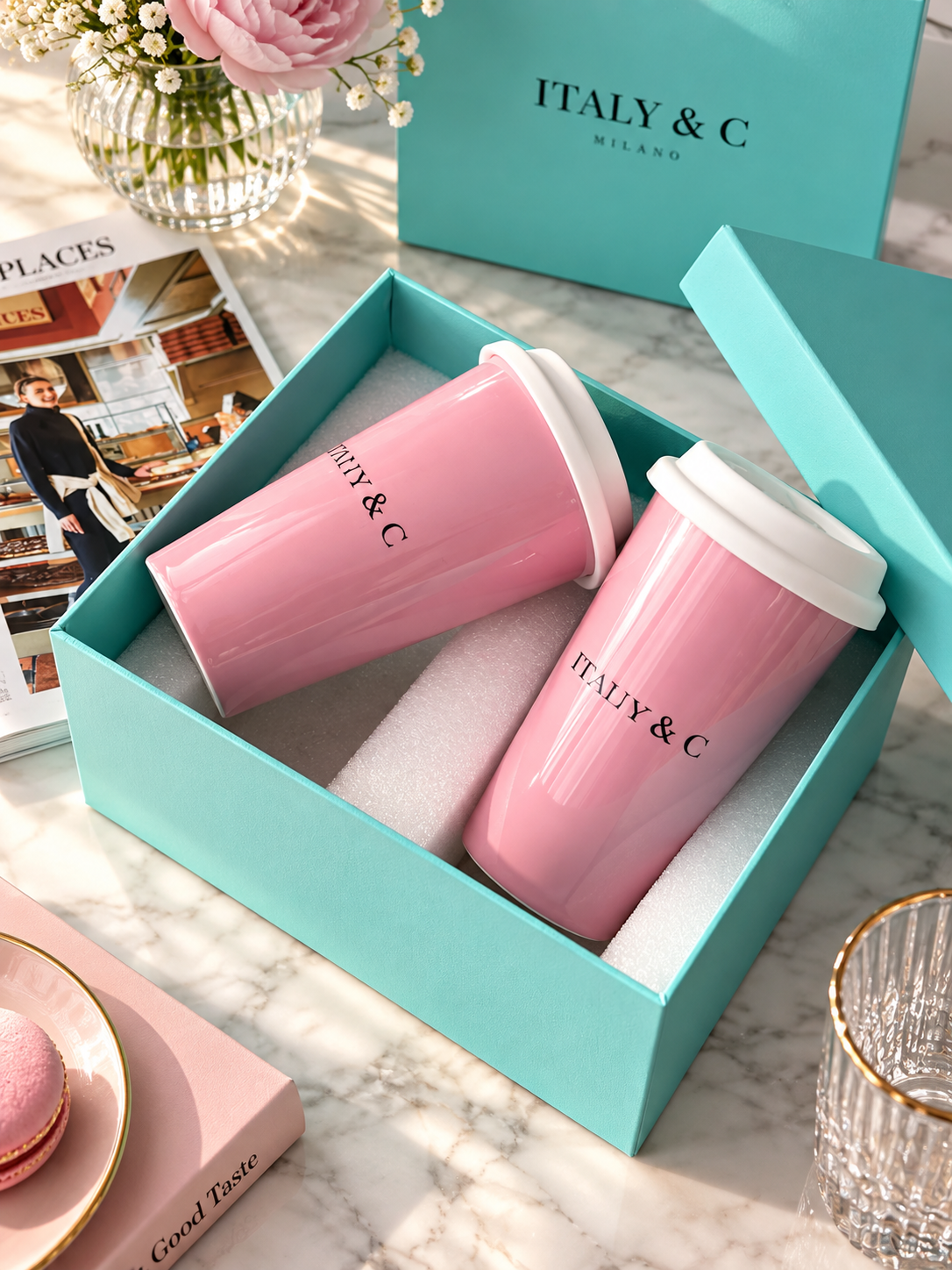 Luxury Pink Reusable Travel Cup with Lid – Elegant Coffee Mug 201–300ml