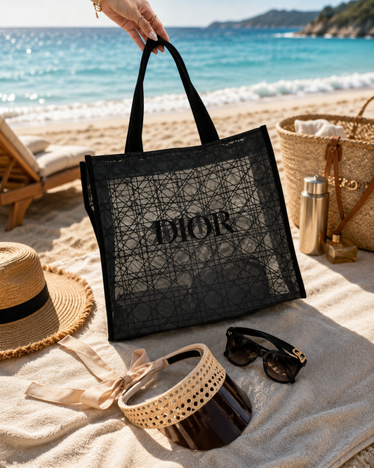 Dior Beauty Black Mesh Tote Bag – Large Beach Shopper | VIP Gift | New 41×38×15 cm