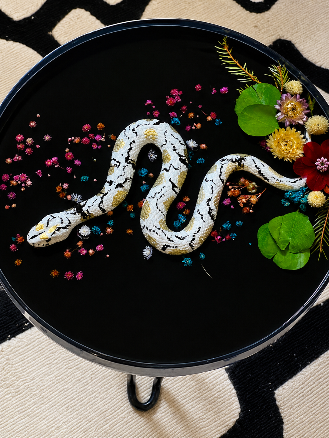 Handmade Resin Side Table with Dried & Artificial Flowers