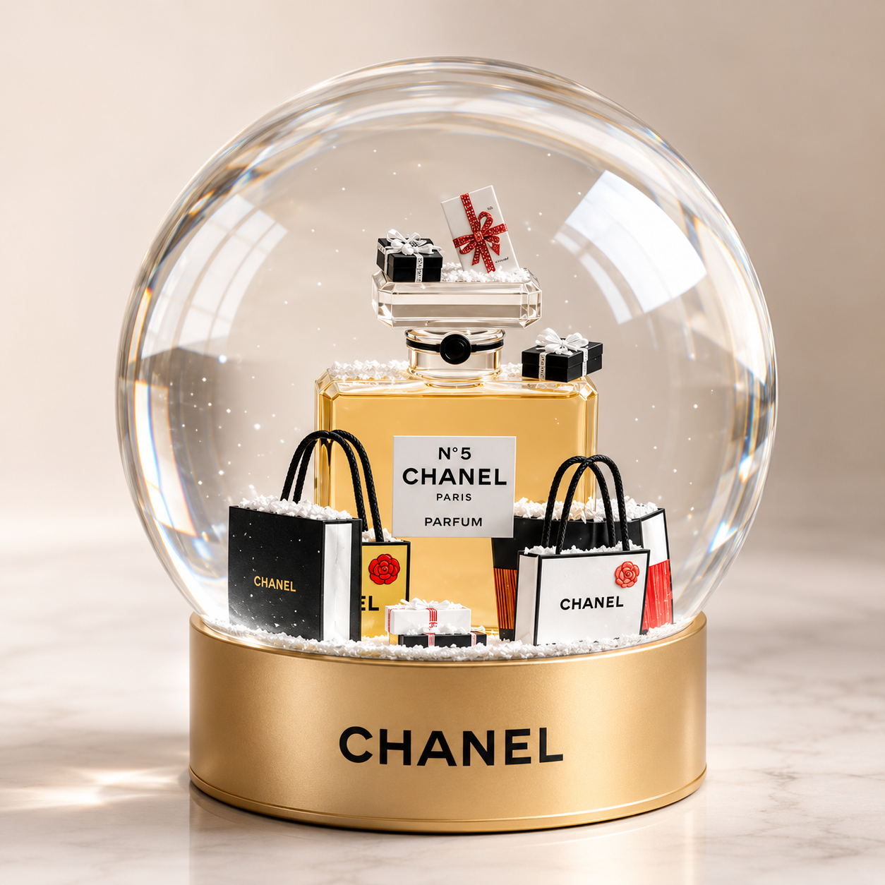 CHANEL Beauté Limited Edition Gold Snow Globe Perfume Bottle – Exclusive Collectible
