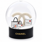 Chanel Double C Winter Snow Globe – Luxury Decorative Collectible Featuring Miniature Shopping Bags
