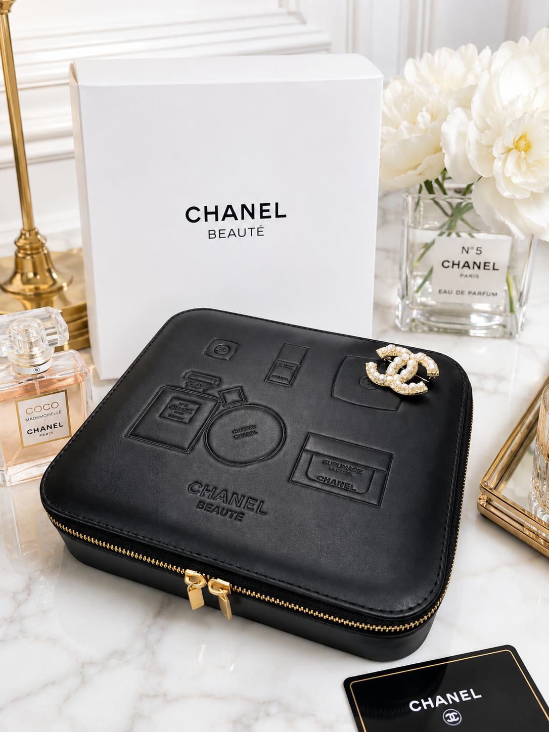 Chanel Beauté Luxury Leather Jewelry & Cosmetic Case – Rare Collector's Edition