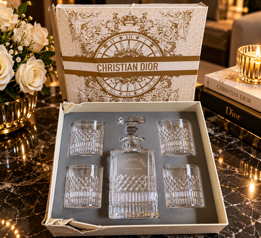 DIOR Luxury Whisky Set – Crystal Decanter & 4 Whisky Glasses with Gift Box