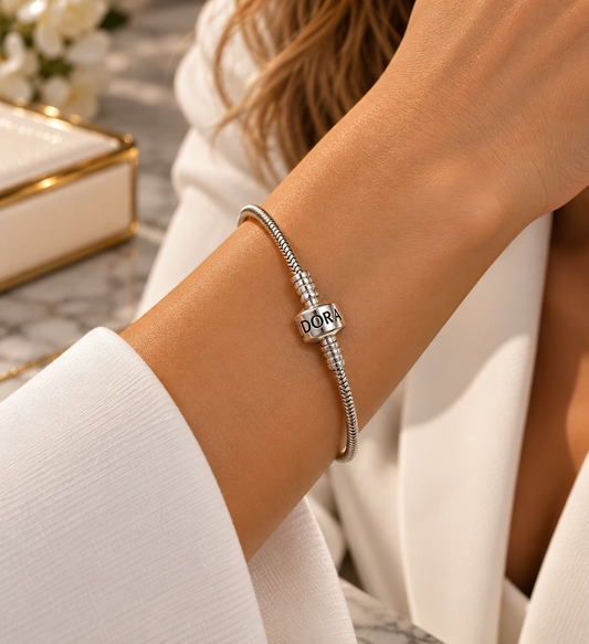 Silver Snake Chain Charm Bracelet – Elegant European Style Bracelet with Secure Clasp, Classic Jewellery Gift for Women