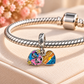 Silver Double Heart Dangle Charm – Family Love Pendant, Engraved Heart Bead, Bracelet Jewellery Gift