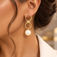 Elegant Gold Tone Geometric Drop Earrings with Pearl – Hexagon Dangle Earrings, Statement Jewellery, Wedding & Gift for Her