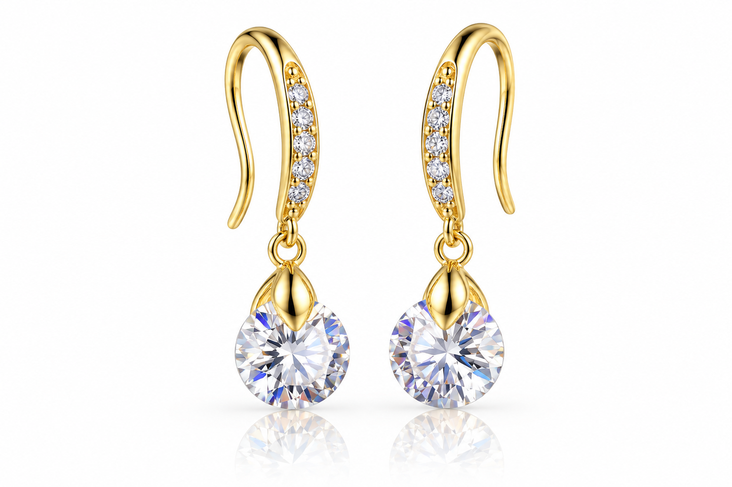 Elegant Gold Tone Drop Earrings with Clear Cubic Zirconia – Sparkling Round Crystal Dangle Earrings, Women's Jewellery, Gift for Her