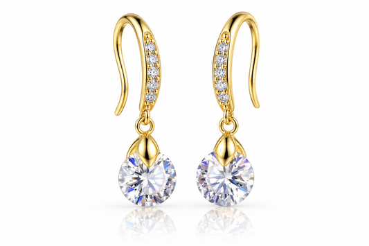 Elegant Gold Tone Drop Earrings with Clear Cubic Zirconia – Sparkling Round Crystal Dangle Earrings, Women's Jewellery, Gift for Her