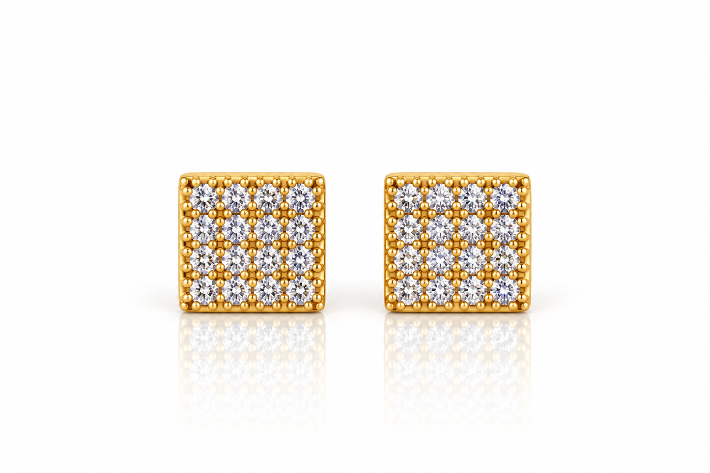 Gold Plated Square Stud Earrings – Sparkling Clear Pavé Crystal Earrings, Elegant Geometric Jewellery, Gift for Her