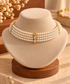 Elegant 4-Strand Pearl Choker Necklace – Lightweight Faux Pearl Statement Jewellery with Gold Tone Details & Adjustable Chain