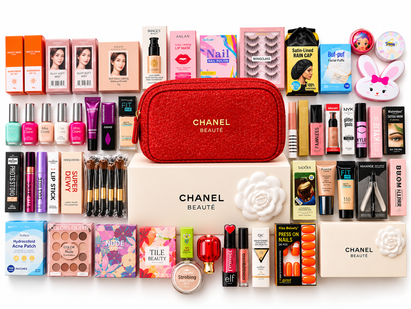 Luxury Red Glitter Cosmetic Bag + 3 Mystery Beauty Gifts – Surprise Makeup & Skincare Set, Beauty Gift for Her