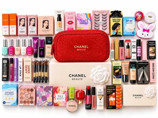 Luxury Red Glitter Cosmetic Bag + 3 Mystery Beauty Gifts – Surprise Makeup & Skincare Set, Beauty Gift for Her