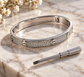 Luxury Silver-Tone Crystal Bangle Bracelet with Screw Design – Elegant Women's Bracelet with Mini Screwdriver