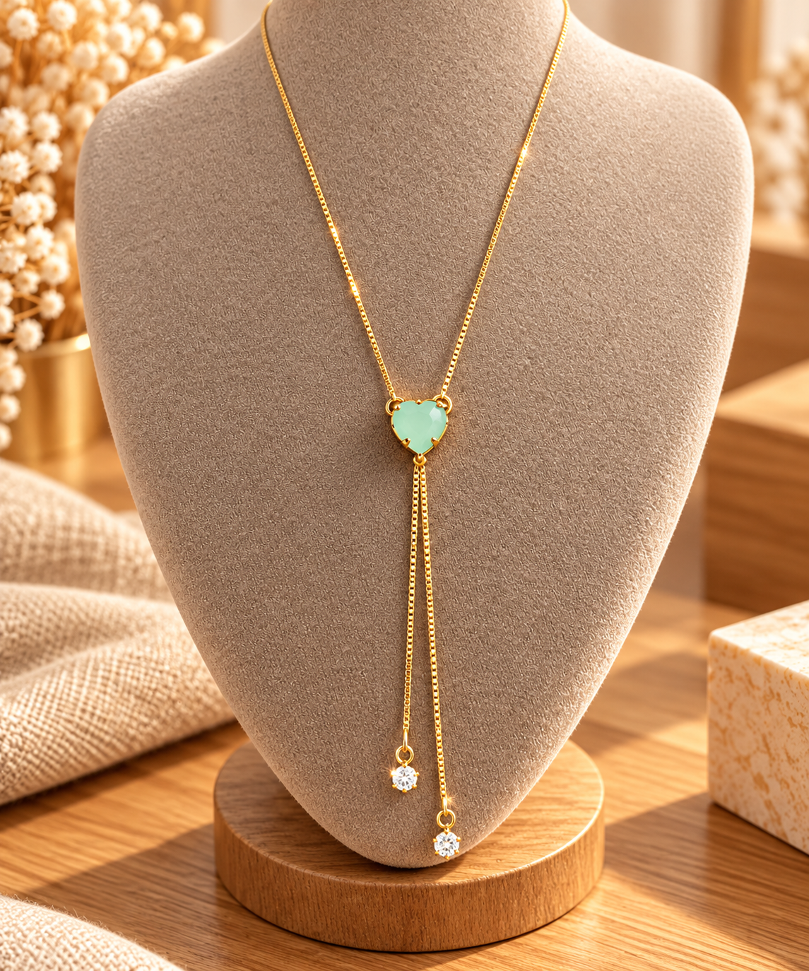 18K Gold Plated Turquoise Heart Necklace – Elegant Y Lariat Double Drop Pendant, Dainty Women's Jewellery, Gift for Her