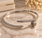 Luxury Silver Nail Bangle Bracelet – Sparkling Crystal Pavé Cuff, Elegant Women's Statement Jewellery, Modern Chic Design