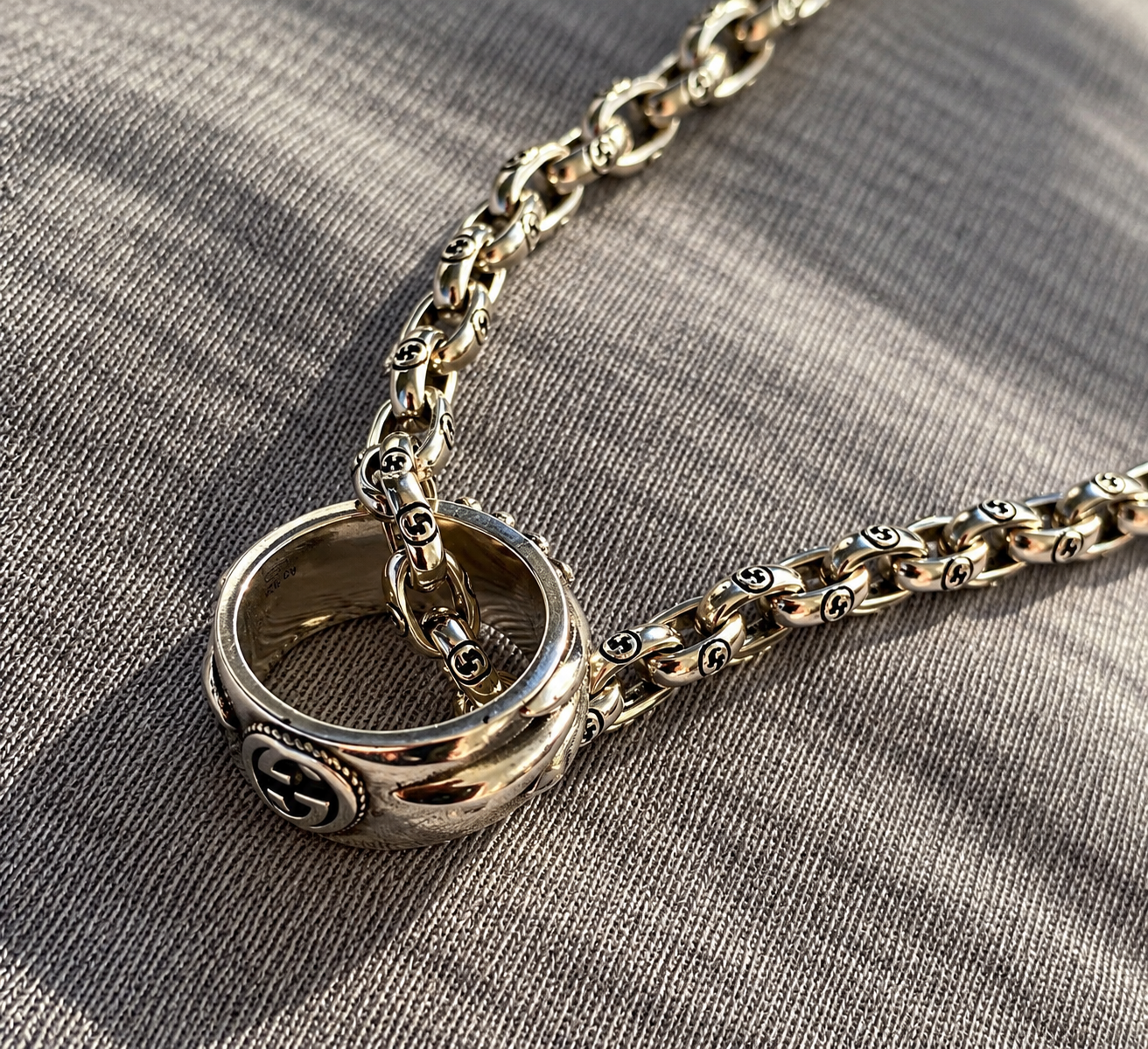 Men's Silver Tone Chain Necklace – Engraved Designer Lock Clasp, Luxury Statement Jewellery