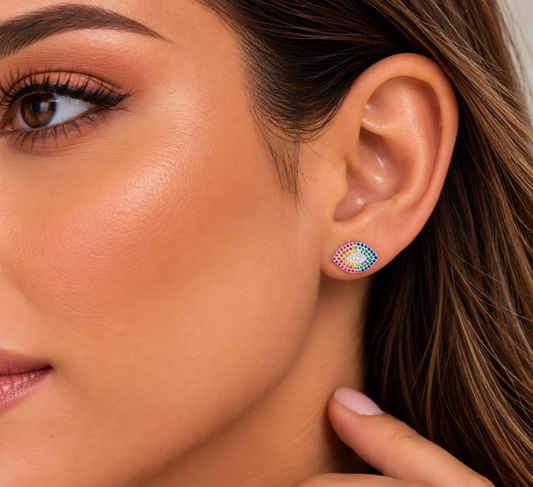 Rainbow Eye 925 Sterling Silver Stud Earrings – Elegant Multicolored Crystal Jewelry  Make the title more marketplace-friendlyAdd the earrings’ key selling features