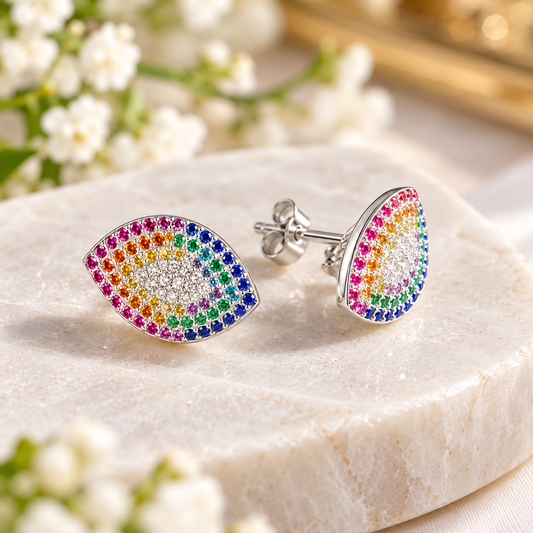 Rainbow Eye 925 Sterling Silver Stud Earrings – Elegant Multicolored Crystal Jewelry  Make the title more marketplace-friendlyAdd the earrings’ key selling features