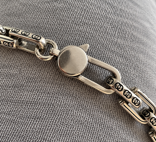 Luxury Silver-Tone Chain Necklace with Decorative Engraved Links & Statement Clasp – Men's Designer Style Jewellery