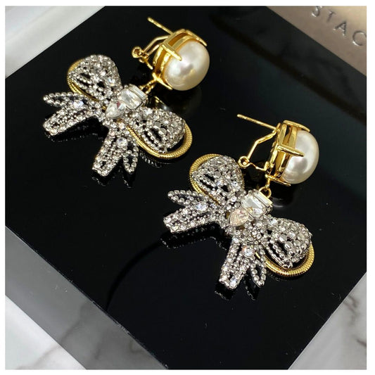 Luxus 18k gold plated Earrings with Pearl and Zirkonia Stones Occasion jewellery