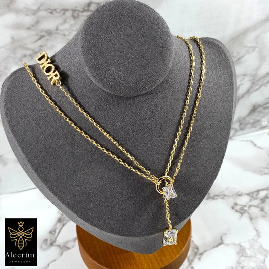 Double gold chain necklace women's