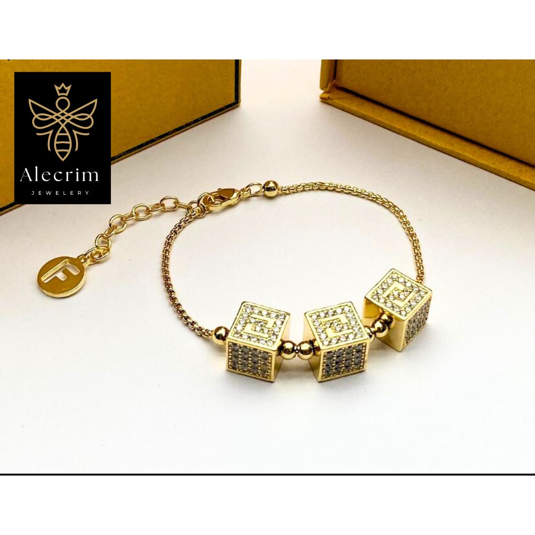 Luxus Armband,18k gold plated Bracelet with Zirconia, Chic Occasion jewellery